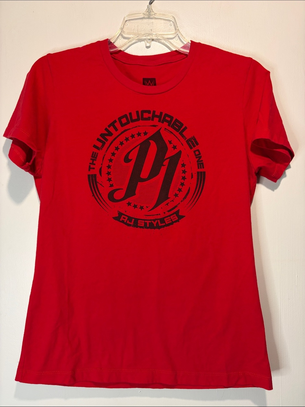WWE Authentic AJ Styles Youth/Woman 100% Cotton Red Short Sleeve T-shirt Size XL